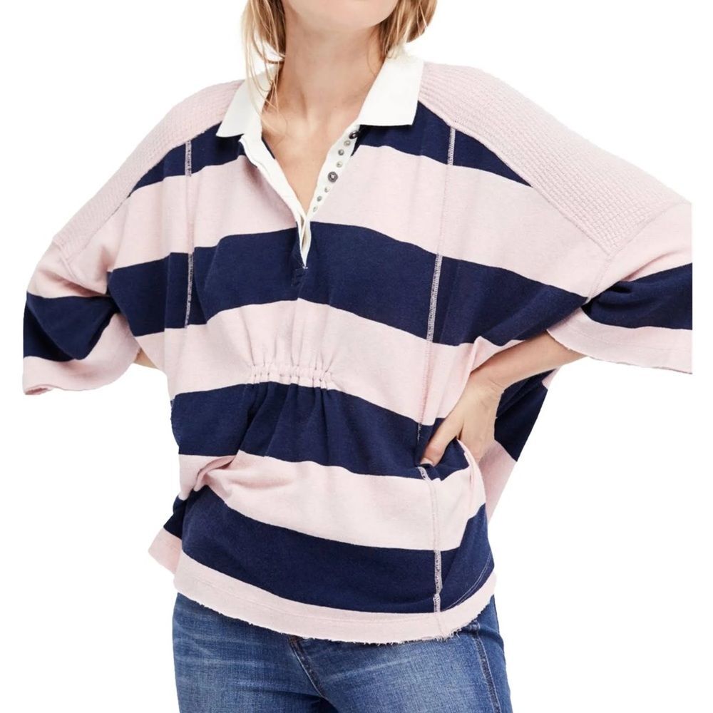 NWT FREE PEOPLE Yuki Oversize Cotton Striped Polo. Size Medium - Picture 4 of 8